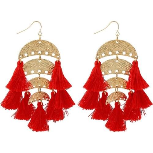 Hot Multilayer Moon String Thread Tassel Earrings Geometric Maxi Alloy Drop Dangle Earring Women Fashion Jewelry