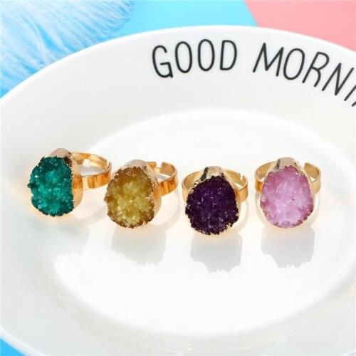 Exquisite imitation natural crystal cluster crystal bud geode ring bright color and size adjustable birthday gift