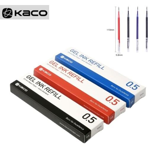 Kaco Gel Ink Refill Standard Universal Blue Black Dark-blue Red Gel Pens 0.5mm Refills For Student Office 10pcs/set