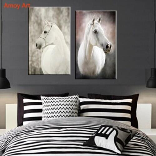 2 Pieces Canvas Oil Painting Cuadros Decoracion Modular Picture HD Printing Wall Paintings Living Room Pictures White Horses