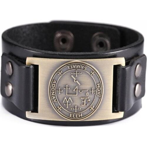 Viking Leather Bracelet Women Men Jewelry Archangel Name SAMAEL Written And Ancient Totem Combine Pattern Dropshipping