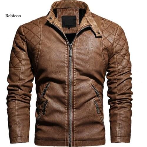 New Leather Jacket Men Winter Fleece Casual Motorcycle Jackets Autumn Male PU Coat Mens Brand Clothing
