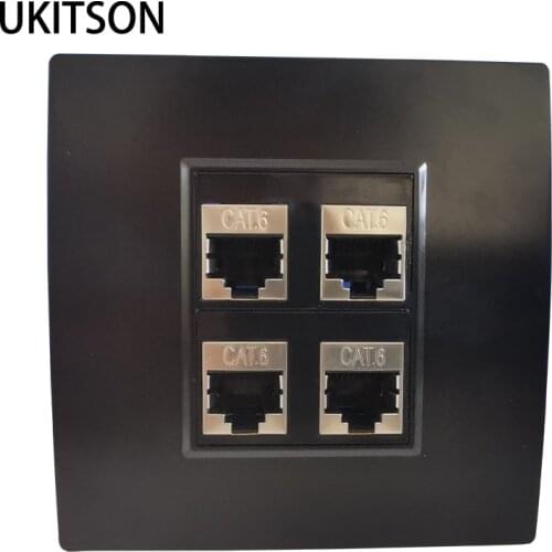 Black Color RJ45 Faceplate With 4 Ports Shield Female To Female CAT6 Jack LAN Socket Plug For Office Home School Internet Plug