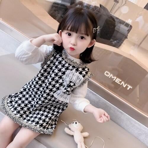 Baby Girl Fashion Clothing Set Sweaters+plaid Dress+cute Bear,Kids Girls Spring Autumn Elegant Suits Children Clothes Wear 2-7T