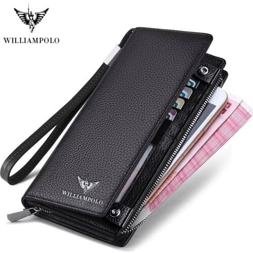 Mens Wallet Zipper Hasp Design Long Genuine Leather Business Phone For Credit Cards Clutch Wallet Men Gift