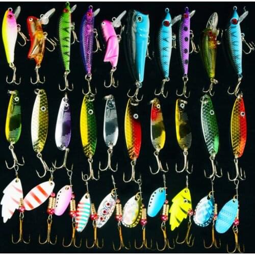 Free shipping 30pcs/lot Mixed Colo Fishing Lure Set Fishing Tackle Spoon/Spinner/Hard Lure Artifical Bait Pesca