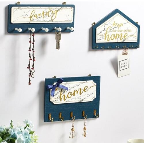 Wall Hanging Wood Key Hanger Holder Wall Organizer Rectangle House Shape Coat Hanger Key Rack Coat Scarf Hooks Home Decoration