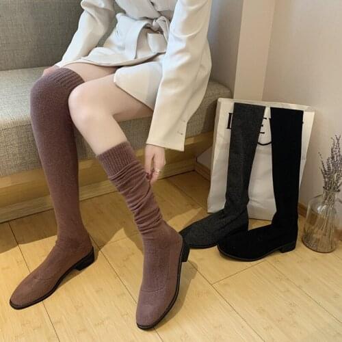Socks and boots womens fall 2021 new British style fashion over the knee stretch boots thick heel socks long boots
