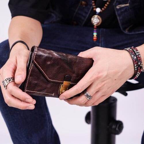 2020 New Handmade Retro Men Long Wallets Multifunctional Mobile Phone Bag Wallet Genuine Leather Cowhide Card Holder Purses Male