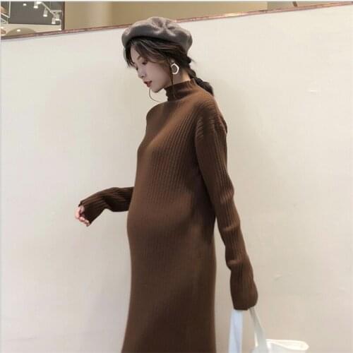 New Maternity Dress High Collar Pregnant Women Sweater Skirt Loose Large Size Stretch Elasticity Thin Pure Color Sweater dress