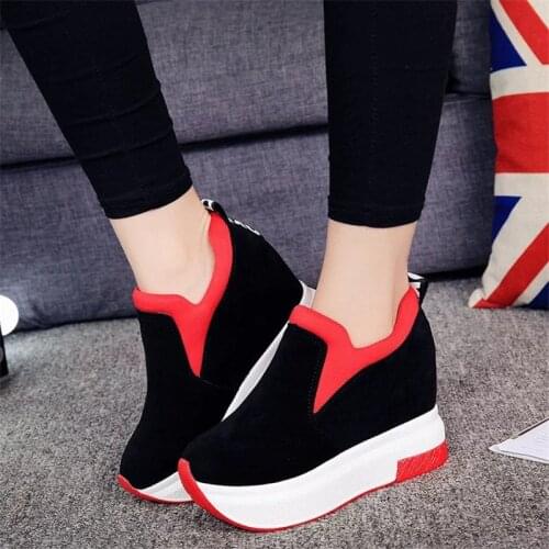 New Suede Loafers Chunky Sole Sneaker High Heel Sneakers Women Zwart 10CM High Heels Sneakers for Ladies Fashion Black Sneakers