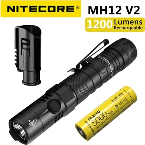 New NITECORE MH12v2 Tactical Flashlight 1200LM CREE XP-L2 V6 LED USB-C Rechargeable Flashlight with 5000mAh Battery for Camping