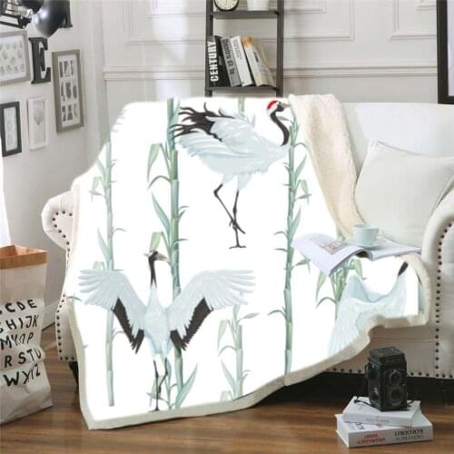 Red-crowned Crane 3D Printed Throw Blanket Bedspread for Kids Home Sherpa Blanket Furniture Comfort Products Machine washable