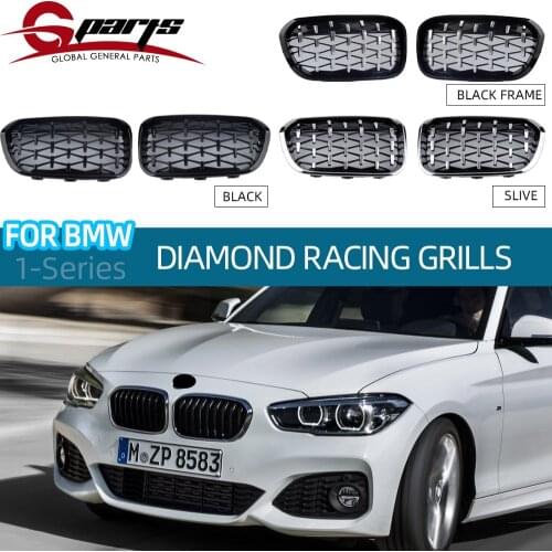 One Pair ABS Car Diamond Front Bumper Grille Overlay Kidney Racing Grilles For BMW 1 F20 5-Door Hatch Back 116i 118i 2015-2017
