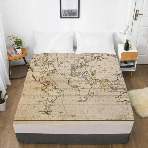 Luxury Elastic fitted sheet bed sheet With An Elastic Band Mattress Cover 150x200/160x200 Bed cover for home Map khaki