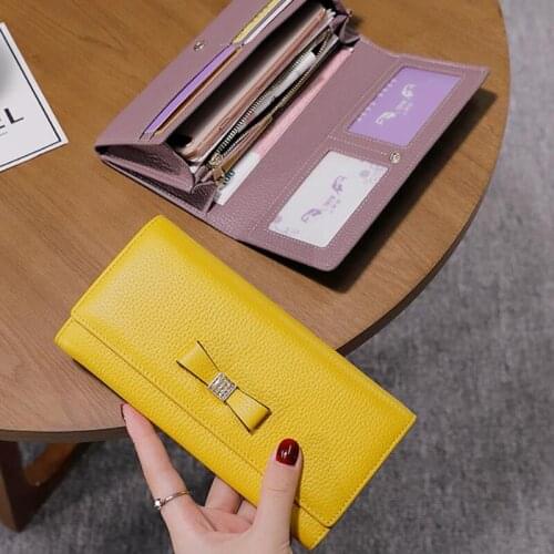 San Maries Luxury Brand Cow Leather Women Long Wallets Cute Diamond Bow Purses Phone Clutch Female Money Credit Card Holder