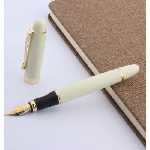 High Quality Jinhao X450 Metal Pen Ivory White Golden Trim Medium Nib Fountain Pen School Office Stationery