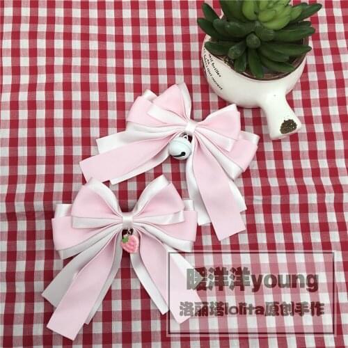 Handmade Pink and White Bow Lolita Soft Sister Hair Clip Lolita Loli Strawberry Brooch Side Clip