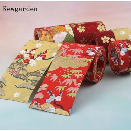 Kewgarden Floral Cotton Fabric Layering Cloth Ribbon 2" 1" 50mm 25mm 10mm DIY Hairbow Brooch Accessories Handmade Tape 10 Meters