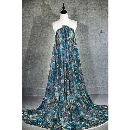 Feather mesh gauze skirt material high-grade stretch peacock Hanfu ancient style dress dress designer fabric