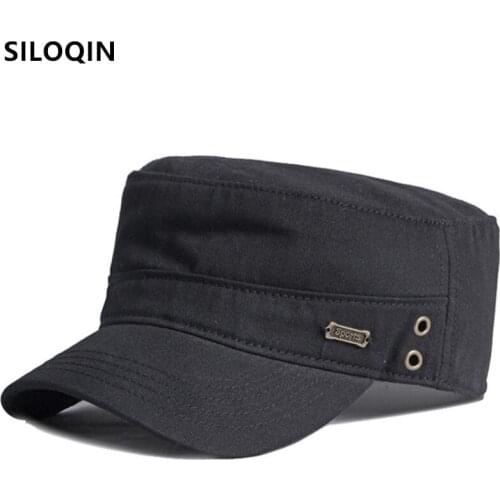SILOQIN djustable Size New Mens Cotton Military Hats Snapback Cap Black Cap Navy Hat ASimple Casual Fashion Sports Cap Flat Cap