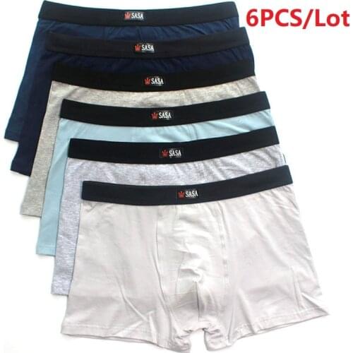 6pcs/Lot 100%Cotton Big Size Four Shorts Underpants MenS Boxers Shorts Underwear Pure color Large Size Breathable