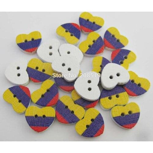WBNALG 10MM*12MM Heart shape wood buttons Printing 300pcs/lot Hand Made design accessories scrapbooking