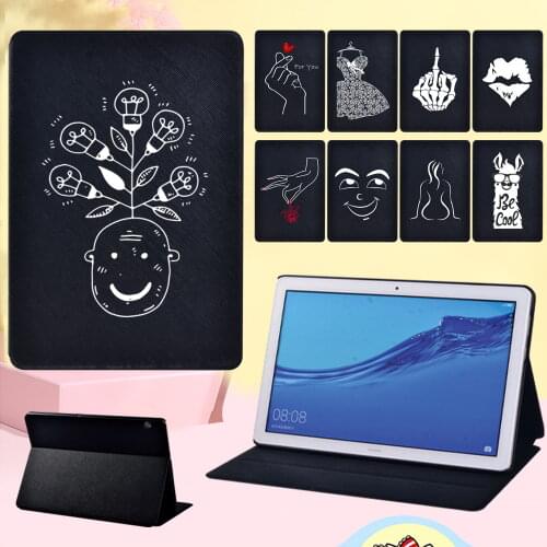 New Protective Case for Huawei MediaPad T5 10 10.1 Inch/T3 8.0/T3 10 9.6 Inch- White Picture Shockproof Leather Tablet Case +pen