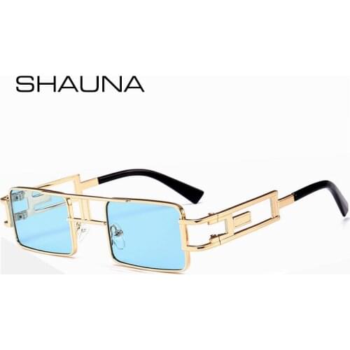 SHAUNA Retro Punk Rectangle Sunglasses Women Fashion Hollow Out Metal Frames Steampunk Shades Men UV400