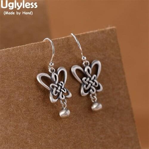 Uglyless Twisted Knots Hollow Butterfly Thai Silver Earrings for Women 925 Silver Balls Earrings Insects Brincos Ethnic Jewelry