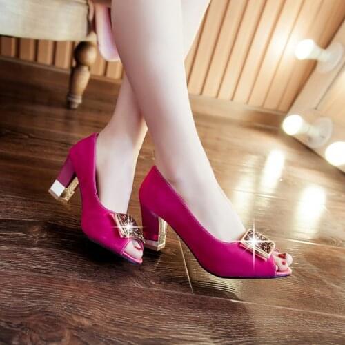 Big Size 1 ladies high heels women shoes woman pumps Fish-billed, thick-heeled, single-shoe woman