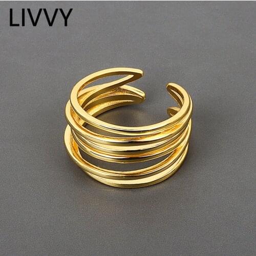 LIVVY Silver Color Wedding Rings Simple Geometric Multilayer Winding Handmade Jewelry for Women Size Adjustable 2021 Tre