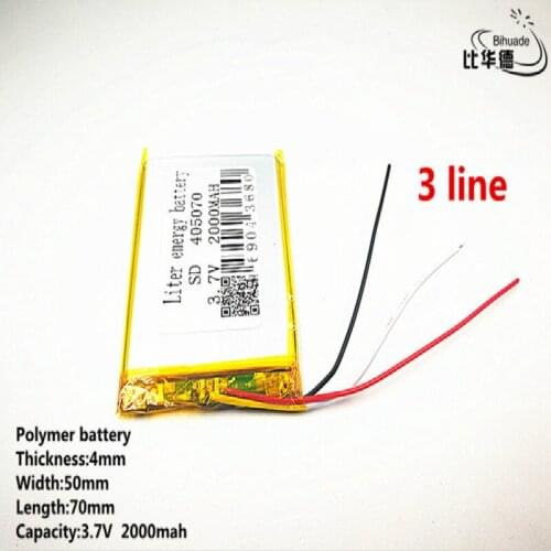 10pcs/lot 3 line Good Qulity 3.7V,2000mAH,405070 Polymer lithium ion / Li-ion battery for TOY,POWER BANK,GPS,mp3,mp4