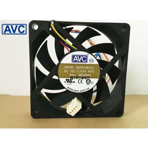 2pcs DE07015B12U DC 12V 0.7A 70x70x15mm 70mm 4-wire Server Square Cooling Fan