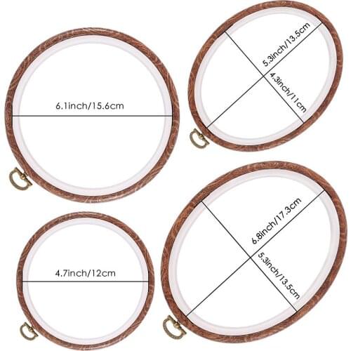 4 Pieces Embroidery Hoops Cross Stitch Hoop Imitate Wood Embroidery Circle and Oval Set for Art Craft Sewing and Hanging