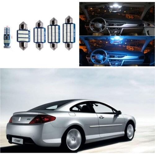 7pcs Error Free White Ice blue Car LED Interior Light Kit Package For Peugeot 407 2004-2010 accessories Interior Reading Lights
