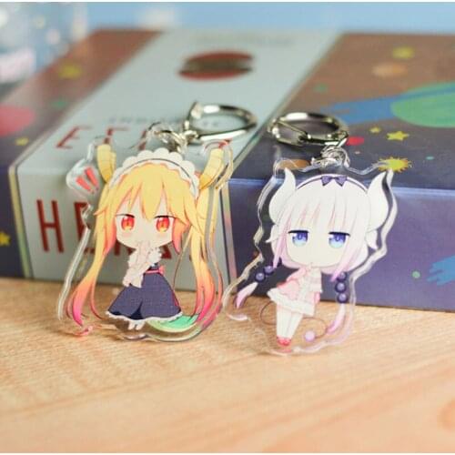 2pcs/Set Japan Miss Kobayashis Dragon Maid Anime Acrylic Keychain Charms Kanna Tohru Cute Keyring Double Size Printed Pendants