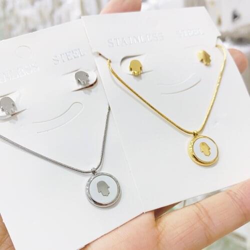 Arabic Soy Luna Hamsa Hand Pendant Necklace Women Men Amulet Stainless Steel Gold Color Hand of Fatima Choker Islamic Jewelry