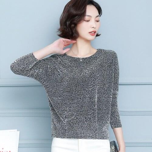 Sequin Glitter Bat Sleeve Blouse Women Tunic Fashion Loose New Elegant Shiny Black Leopard Blouses Women Shirt Plus Size Tops