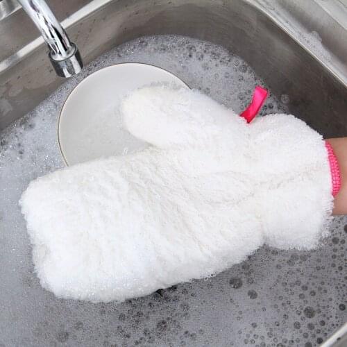 Household Kitchen Scouring Pad Do The Washing Up Multifunctional Washing Rags and Velvet White Gloves Dishwashing Artifact
