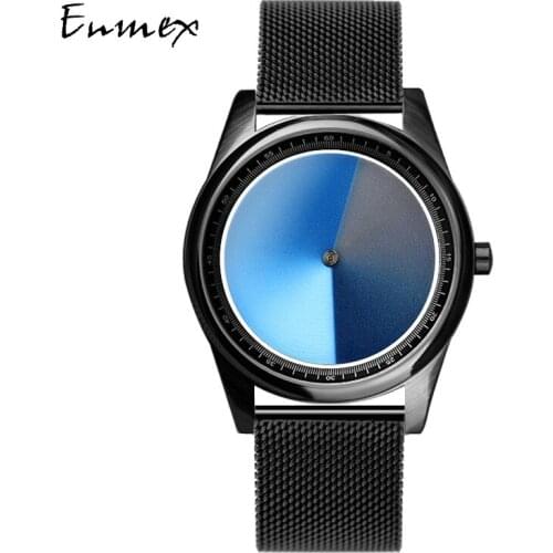 Enmex Individualization special design wristwatch 3D blue dail creative design stainless steel fashion quartz clock men watch
