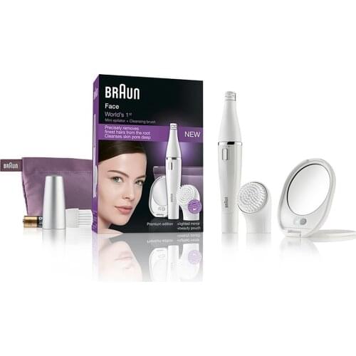 Braun Face Facial Epilator and Facial Cleaning Device Bag and Illuminated Mirror gift SE830 painless hair removal system for women men
