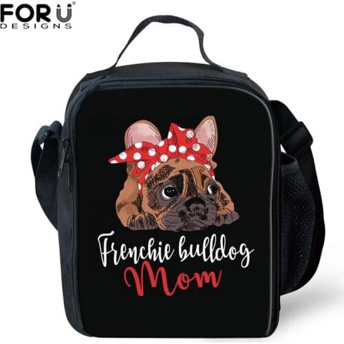 FORUDESIGNS French Bulldog Print Lunchbag Handle Cute Women Ladies Girls Kids Portable Insulated Lunch Bag Box Picnic Tote Bag