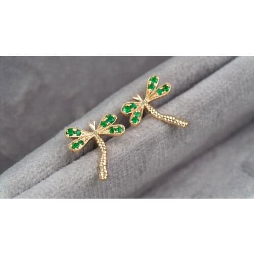 JL516 Solid 18k Gold Nature 0.25ct Green Emerald Earrings for Women Fine Jewelry Birthday Presents