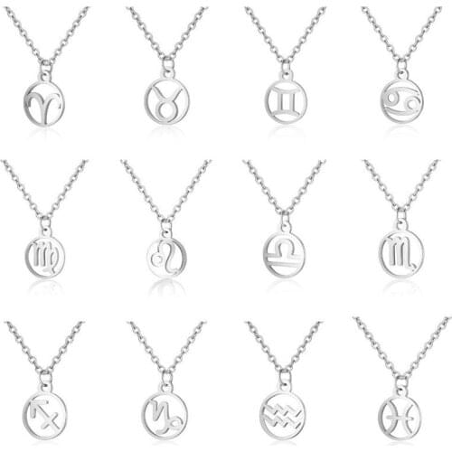 Classic 12 Constellations Stainless Steel Necklace Female Constellation Symbol Pendant Titanium Steel Necklace Fashion Jewelry
