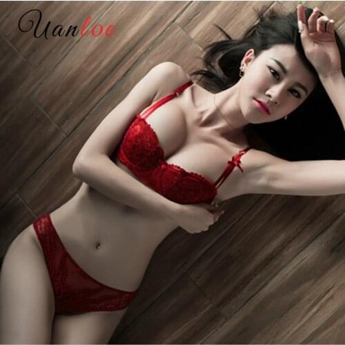 UANLOE Plus Size Women Sexy Bra Set Lace Transparent Underwear Set DEEP-V Bra and Panties Brief Sets Lingerie Set 70-85 ABCD