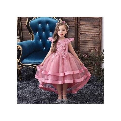 FOCUSNORM 4 Colors Toddler Baby Girls Princess Dress Flying Sleeve Lace Ruffles Floral Embroidery Multi-Layer Tulle Dress 3-8Y