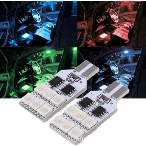 2pcs T10 5050 LED RGB Car Interior Reading Lamp Wedge Dome Light With Remote Control Auto Decorative Lights Strips Lamp