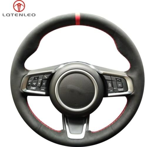 LQTENLEO Black Suede Car Steering Wheel Cover For Jaguar E-Pace 2017-2019 XE XEL 2015-2019 F-Pace XF XFL 2016 2017 2018 2019