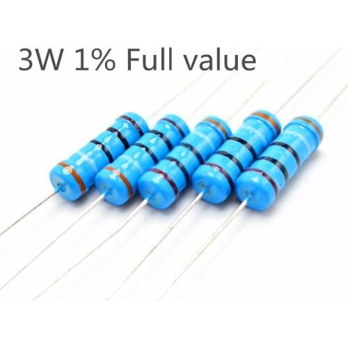 10pcs 3W 1% Metal film resistor 1R 1.1R 1.2R 1.5R 1.8R 2R 2.2R 2.4R 2.7R 3R 3.3R 3.6R 3.9R 4.3R 4.7R 5.1R 3.9ohm 4.3ohm
